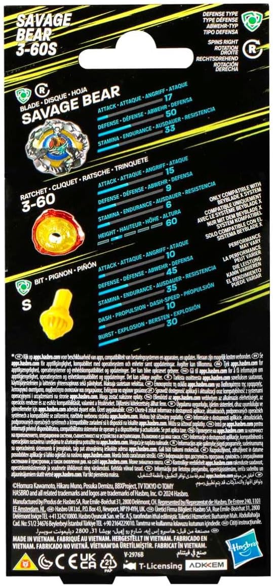 Hasbro Beyblade X Booster Single Pack – HSG0286 – Trottola Savage Bear 3 – 60S