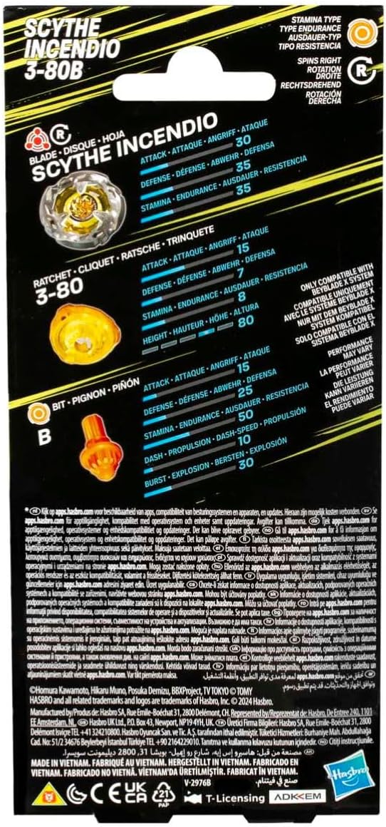 Hasbro Beyblade X Scythe Incendio 3-80B Booster Pack Set
