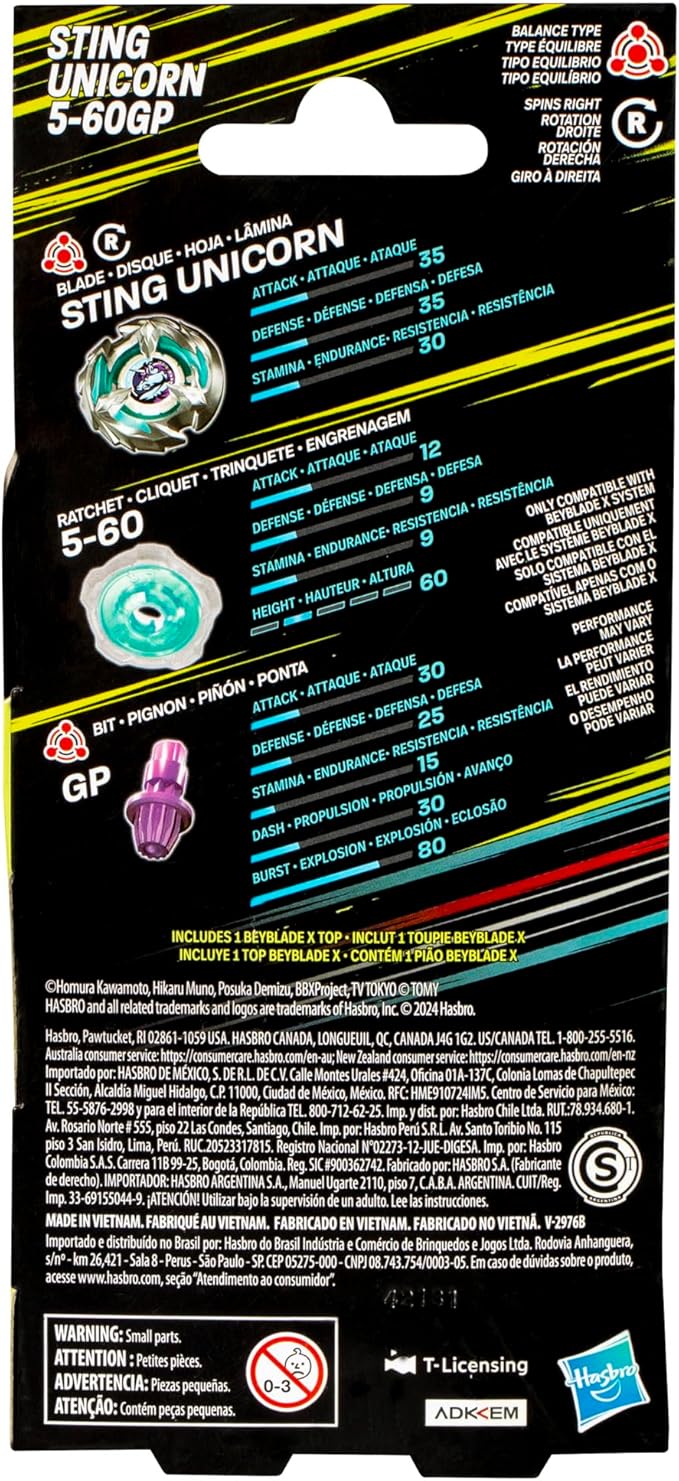 Hasbro Beyblade X Booster Single Pack – Trottola Sting Unicorn 5-60GP