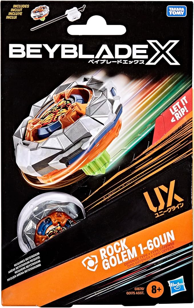Hasbro Beyblade X, Set Starter Pack Rock Golem 1-60UN UX con Trottola e Lanciatore