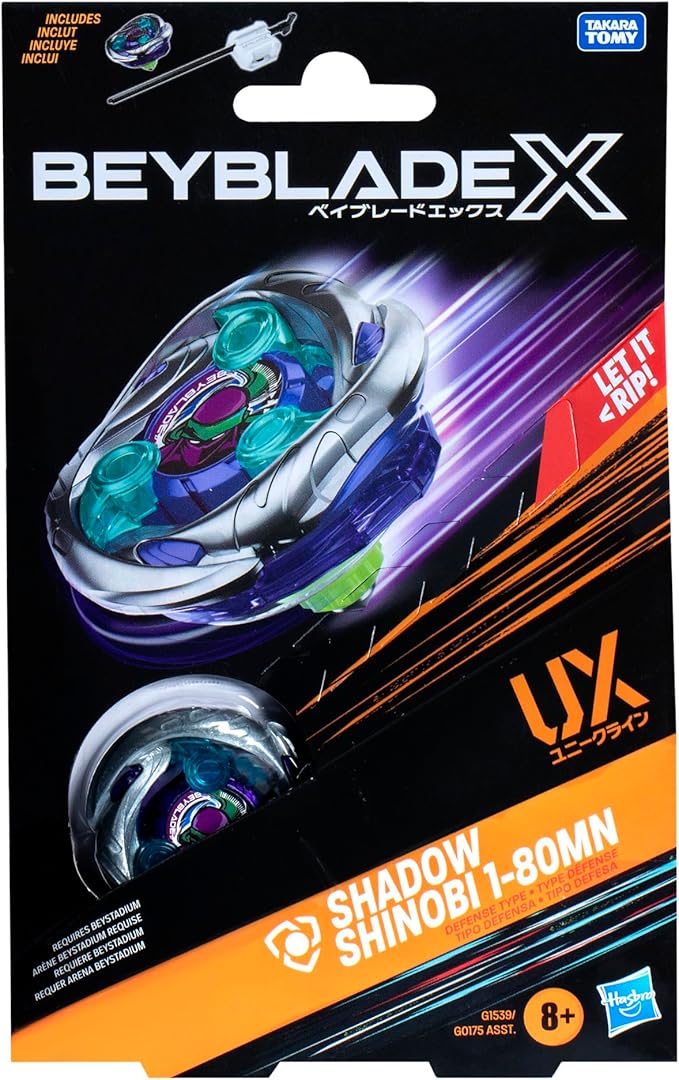 Hasbro Beyblade X, Set Starter Pack, Shadow Shinobi 1-80MN UX con trottola e Lanciatore