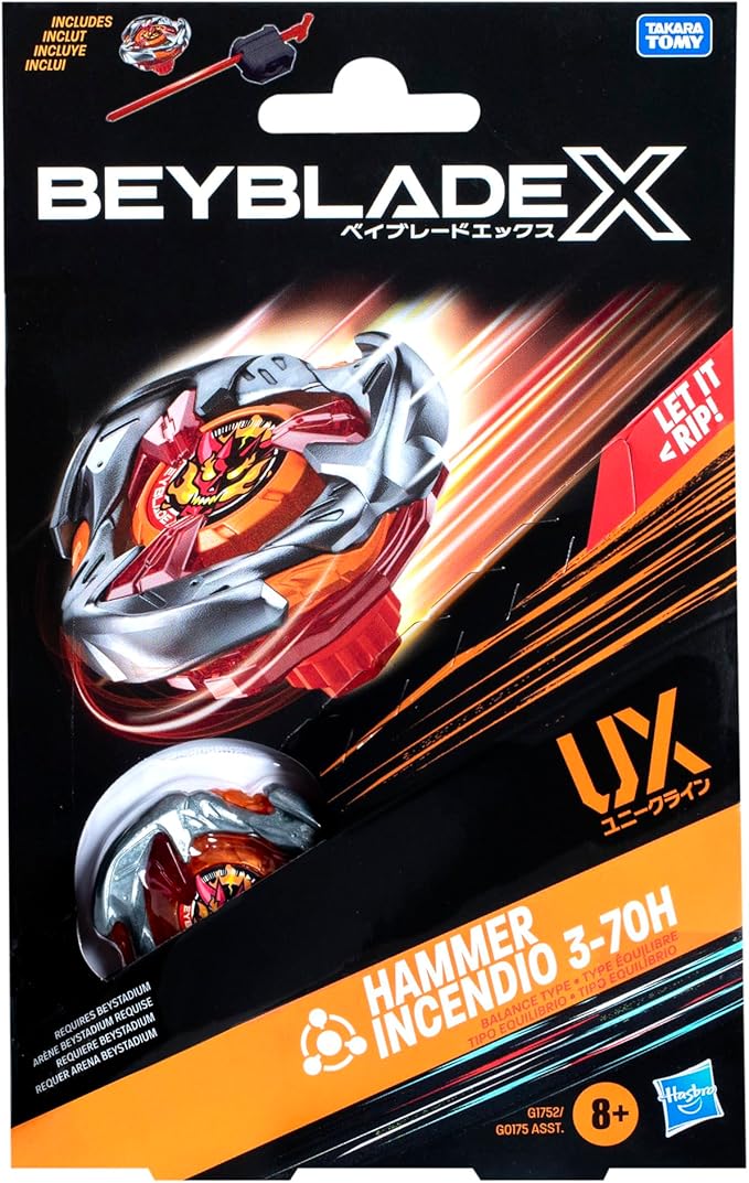 Hasbro Beyblade X, Starter Pack, Hammer Incendio 3-70H UX con trottola e Lanciatore