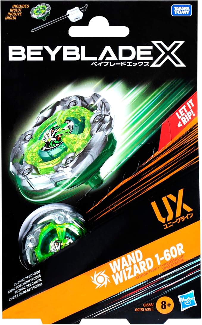 Hasbro Beyblade X, Starter Pack, Wand Wizard 1-60R UX con trottola e Lanciatore