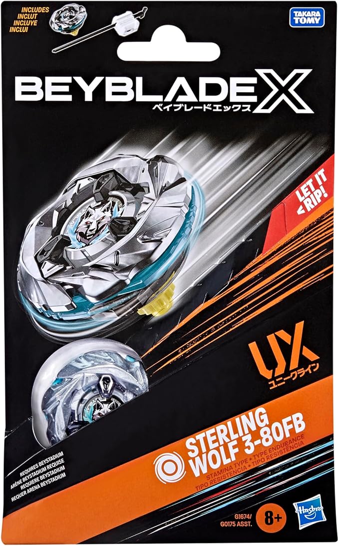 Hasbro Beyblade X, Starter Pack, Sterling Wolf 3-80FB UX con trottola e Lanciatore